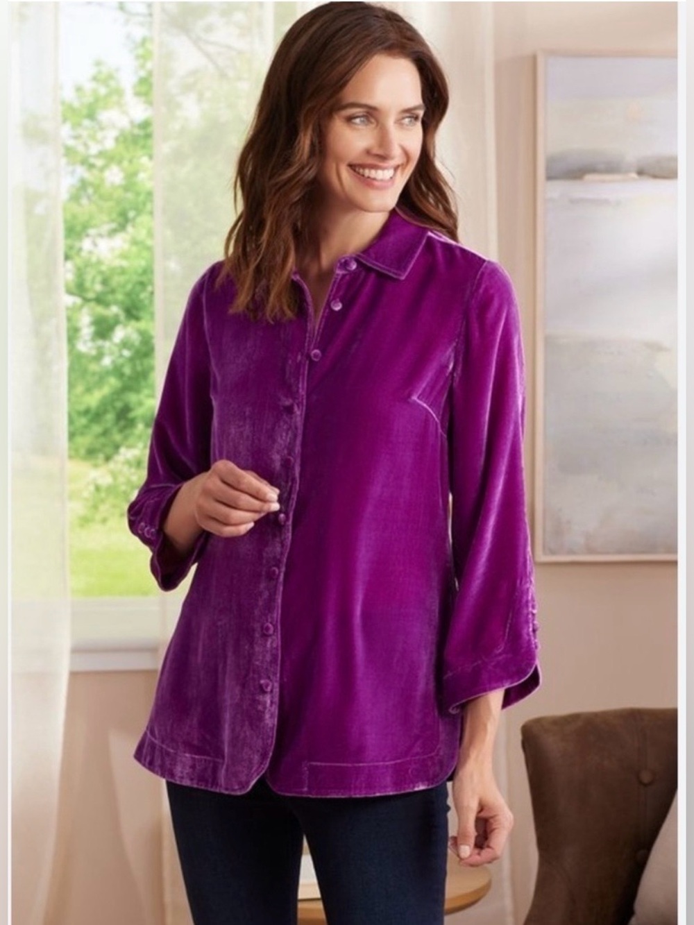 Soft Surroundings Icon Silk Velvet Poets Tunic Shirt Size Small